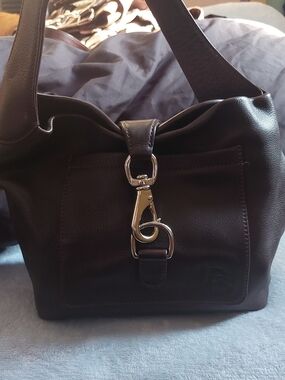 SOLD....Dark Brown Leather Shoulder Bag with Silver Hardware Dooney Bag